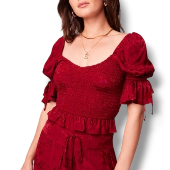 ❤️NWT Band of Gypsies Red Smocked Puff Sleeve Crop Top - Picture 1 of 13